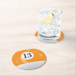 Billiard Ball Number 13 Round Paper Coaster