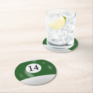 Billiard Ball Number 14 Round Paper Coaster