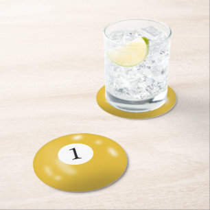 Billiard Ball Number 1 Round Paper Coaster