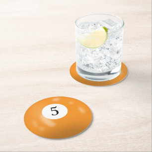 Billiard Ball Number 5 Round Paper Coaster