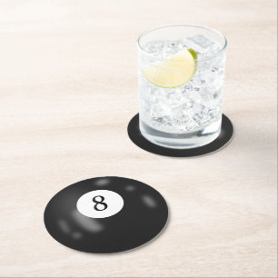 Billiard Ball Number 8 Round Paper Coaster