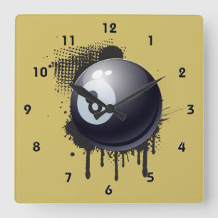 Billiard Ball on Abstract Black Splotch Square Wall Clock