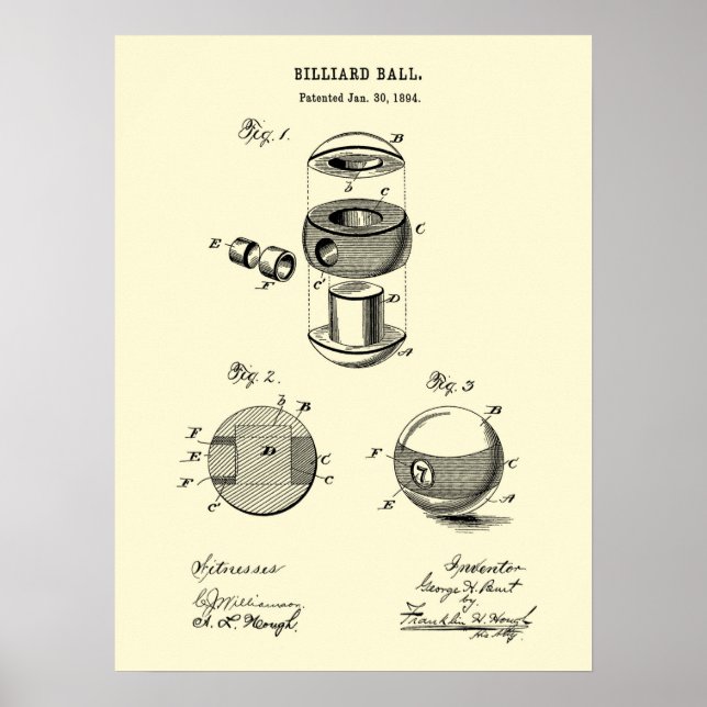 Billiard ball patent wall art print #2 Pool decor (Front)