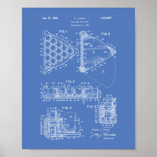 Billiard Ball Rack 1969 Patent Art - Blueprint Poster