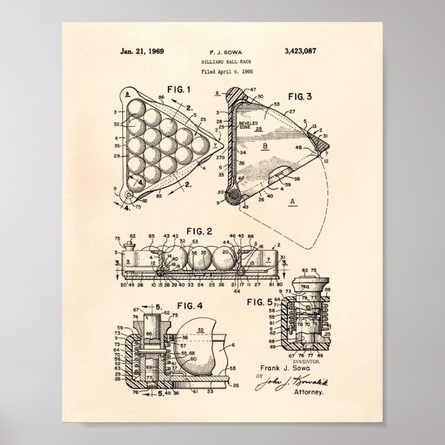 Billiard Ball Rack 1969 Patent Art - Old Peper Poster (Front)