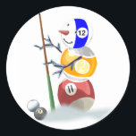 Billiard Ball Snowman Christmas Classic Round Sticker<br><div class="desc">Cue ball snowman is adorable on lots of fun Christmas merchandise. Great gift ideas for lovers of the game of billiards.</div>