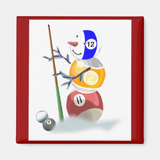 Billiard Ball Snowman Christmas Magnet (Front)