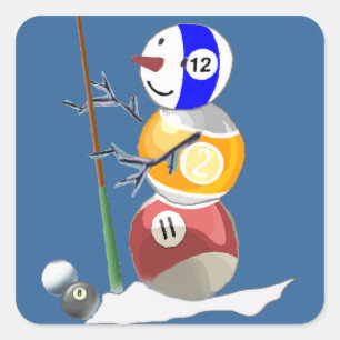 Billiard Ball Snowman Square Sticker