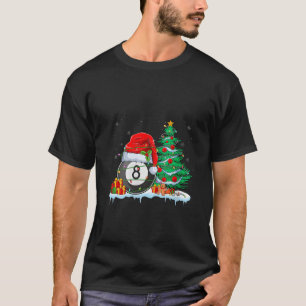 Billiard Ball Wearing Santa Hat Xmas Light Christm T-Shirt
