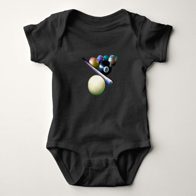 Billiard Balls Cue Snooker Pool Player Baby Bodysuit (Front)