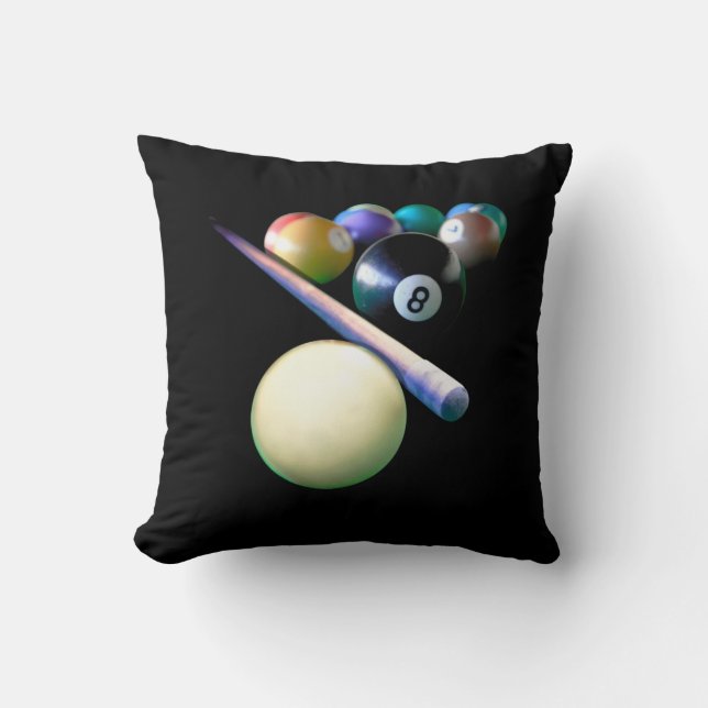 Billiard Balls Cue Snooker Pool Player Cushion (Front)