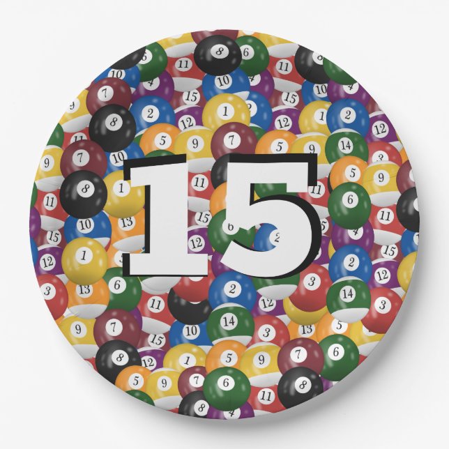 Billiard Balls for 15th birthday Paper Plate (Front)