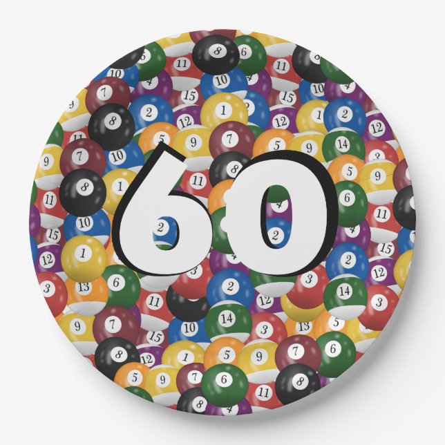 Billiard Balls for 60th birthday Paper Plate (Front)