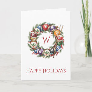 Billiard Balls Wreath Holiday Christmas Card