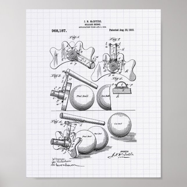 Billiard Bridge 1910 Patent Art - Lined Peper Poster (Front)