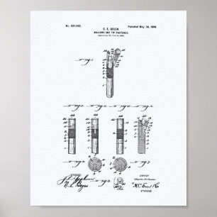 Billiard Cue Tip 1899 Patent Art - White Paper Poster