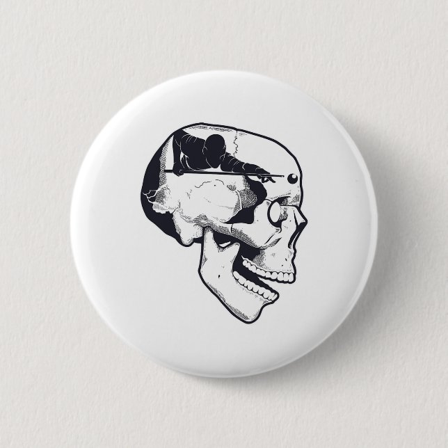 Billiard Player Brain Skull Billiards Table Rack C 6 Cm Round Badge (Front)