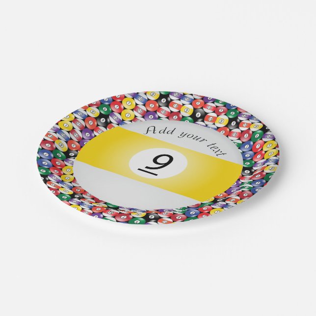 Billiard Pool Balls Stripe Number Nine Paper Plate (Angled)