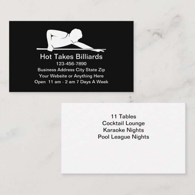 Billiard Pool Hall Business Cards (Front/Back)