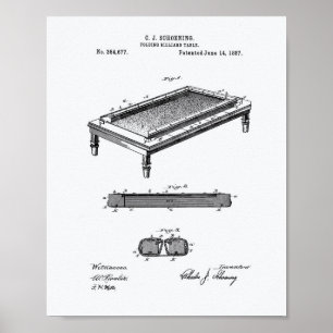 Billiard Table 1887 Patent Art - White Paper Poster