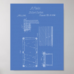 Billiard table cushion 1856 Patent Art - Blueprint Poster