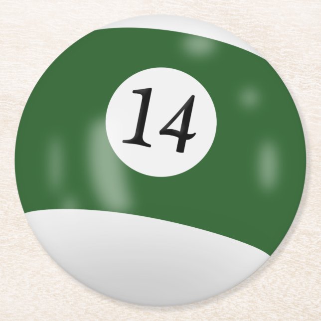 Billiards 14 ball round paper coaster (Front)