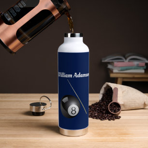Billiards Ball and Cue Personalise Water Bottle