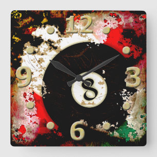 BILLIARDS BALL NUMBER 8 SQUARE WALL CLOCK