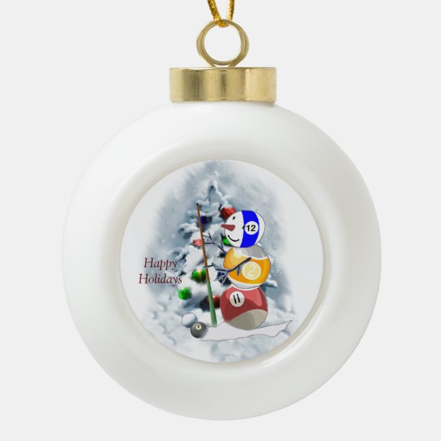 Billiards Ball Snowman Christmas Acrylic Ornament (Front)