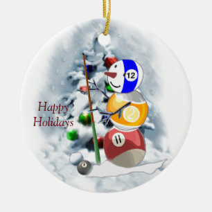 Billiards Ball Snowman Christmas Ceramic Tree Decoration
