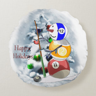 Billiards Ball Snowman Christmas Round Cushion
