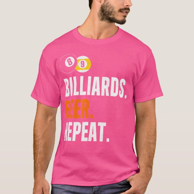 Billiards Beer Repeat Funny Billiard T-Shirt (Front)