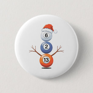 Billiards Christmas Snowman With Pool Table 6 Cm Round Badge