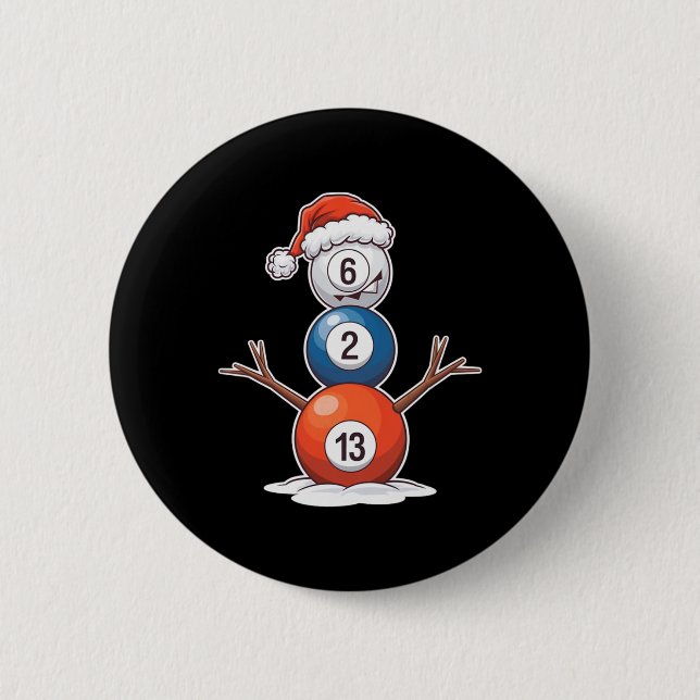 Billiards Christmas Snowman With Pool Table  6 Cm Round Badge (Front)