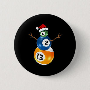 Billiards Christmas Snowman With Pool Table  6 Cm Round Badge