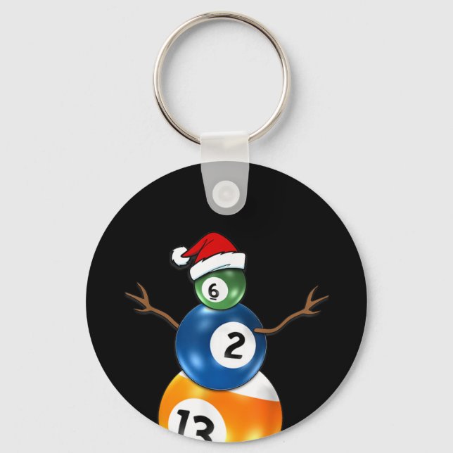 Billiards Christmas Snowman With Pool Table Balls Key Ring (Front)