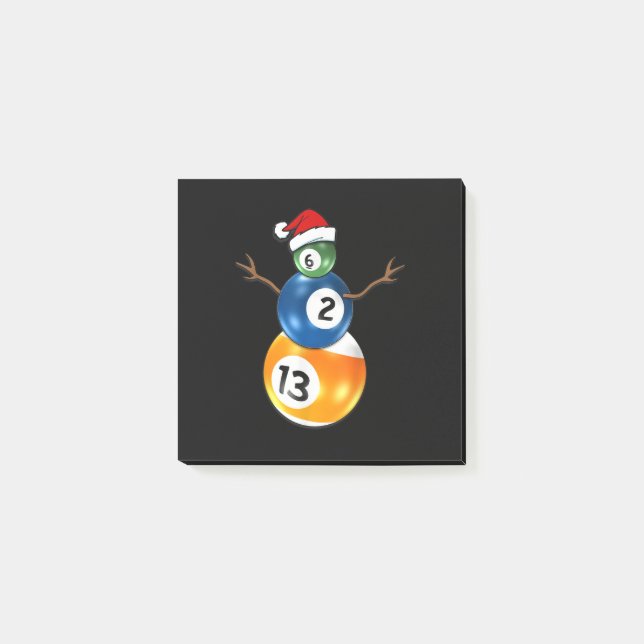 Billiards Christmas Snowman With Pool Table Balls Post-it Notes (Front)