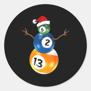 Billiards Christmas Snowman With Pool Table  Classic Round Sticker