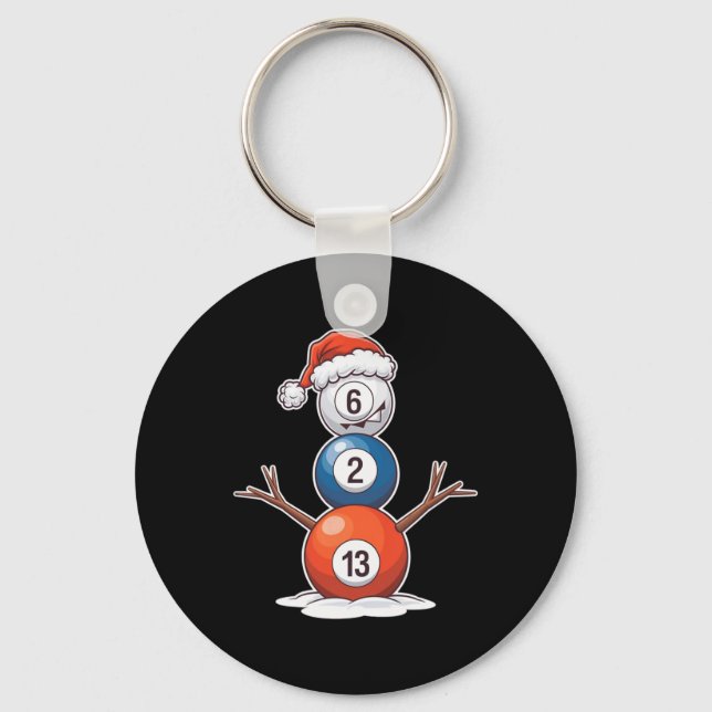 Billiards Christmas Snowman With Pool Table  Key Ring (Front)
