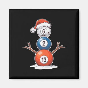 Billiards Christmas Snowman With Pool Table  Magnet