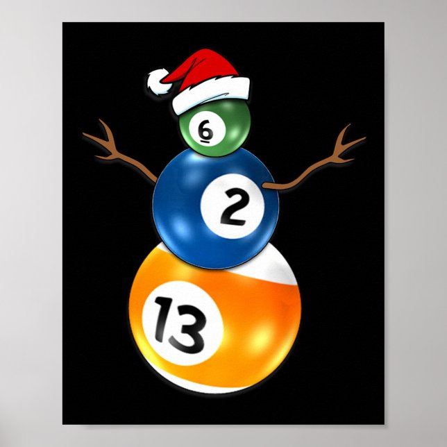 Billiards Christmas Snowman With Pool Table  Poster (Front)
