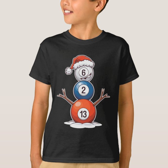 Billiards Christmas Snowman With Pool Table  T-Shirt (Front)