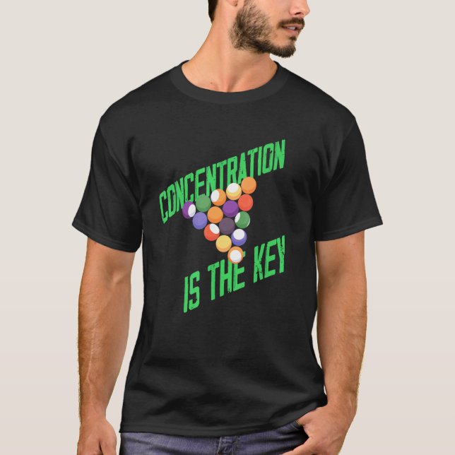 Billiards Cue Concentration Design T-Shirt (Front)