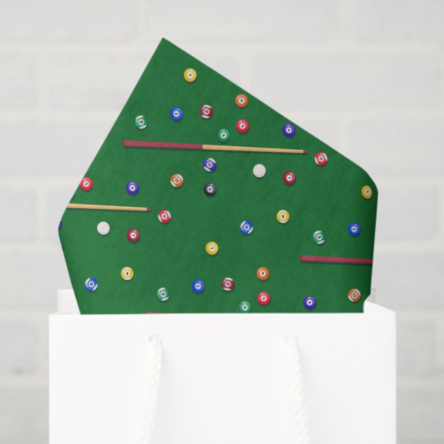 Billiards Decoupage Paper, Pool Table Cue Ball Tissue Paper (Gift Bag)
