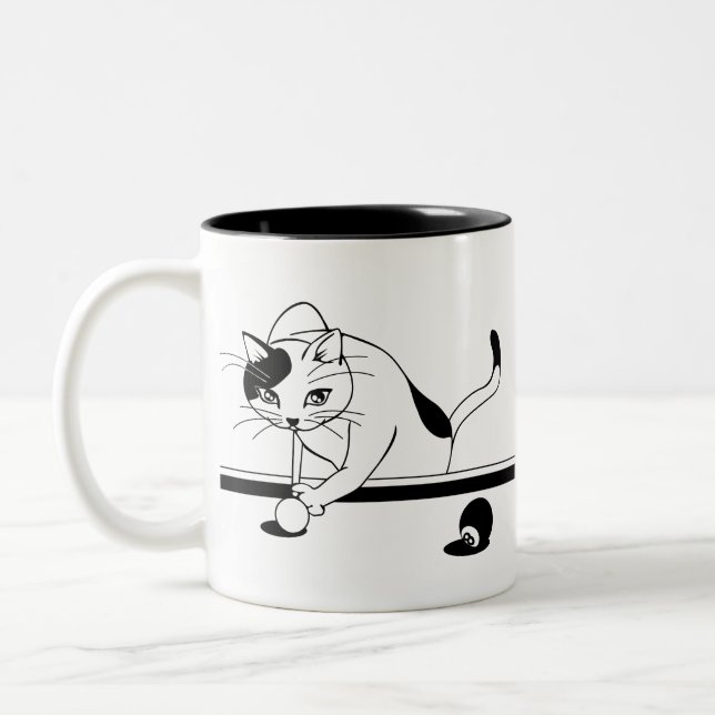 Billiards Game Cat Aim To Two-Tone Coffee Mug (Left)