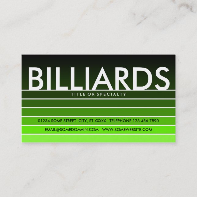 BILLIARDS green swatch Business Card (Front)