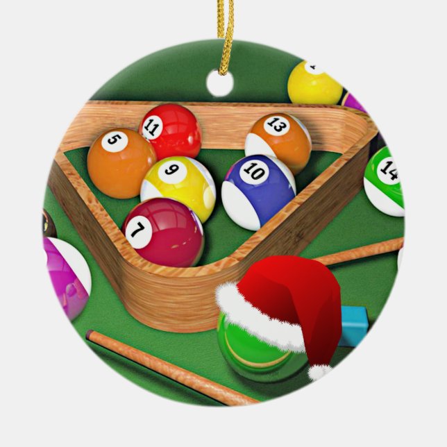 Billiards holiday design ceramic tree decoration (Front)