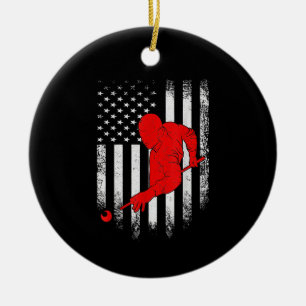 Billiards Lover American Flag Billiards Gift Ceramic Tree Decoration