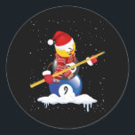 Billiards Merry Christmas Snowman with Pool Table  Classic Round Sticker<br><div class="desc">Your cue sticks and balls, chalk and cushions and put on this US billiard design! Patriotic men, women, sisters and brothers who are table game lovers and fans can have this in pocket, pool, snooker or trick shots tournaments. Be that billiard master. Whether you play in pool tournaments or hustle...</div>