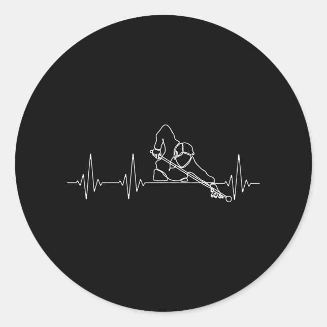 Billiards or Billard Heartbeat Funny Pool Classic Round Sticker (Front)